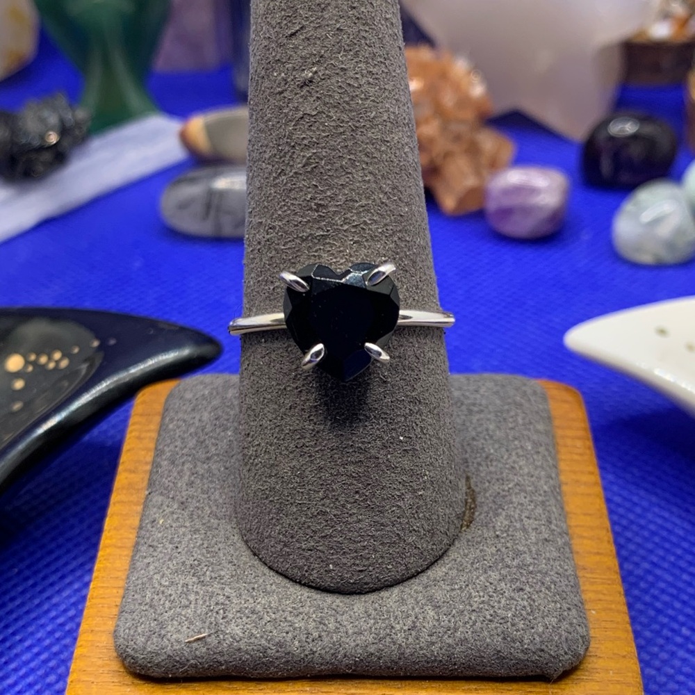 Dainty Black Onyx Heart Ring, .925 Solid Sterling Silver, Handmade in CO, Size 9